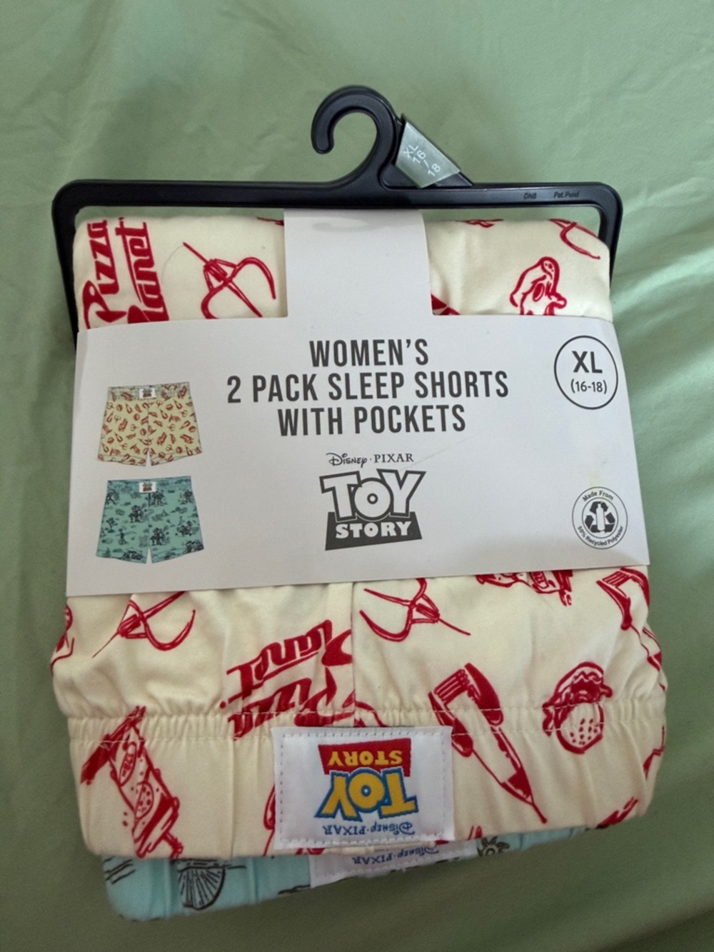 Disney Toy Story Women’s 2-Pack Sleep Shorts - Cream with Red Print, Light Blue